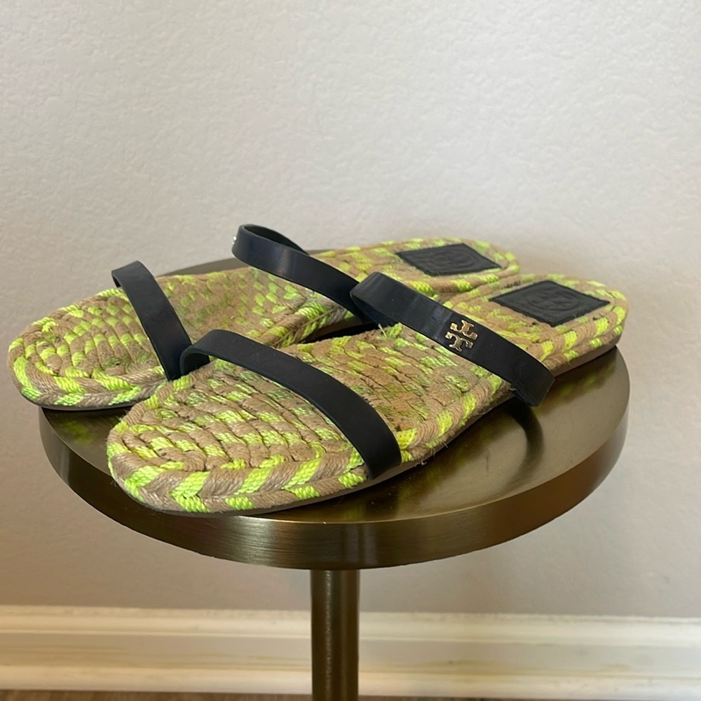 Tory Burch Black and Lime Sandals